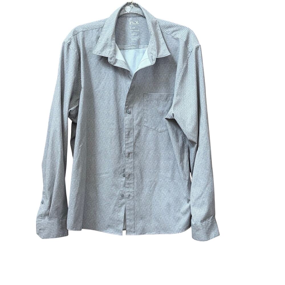 FLX Mens Button Down Urban Commuter Shirt Size XL Slim Gray Pattern Print
